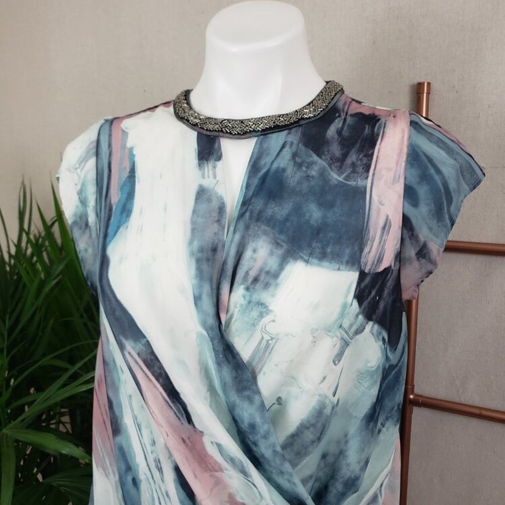 Mossimo Supply Co Jeweled Neck Watercolor Top (Sm)